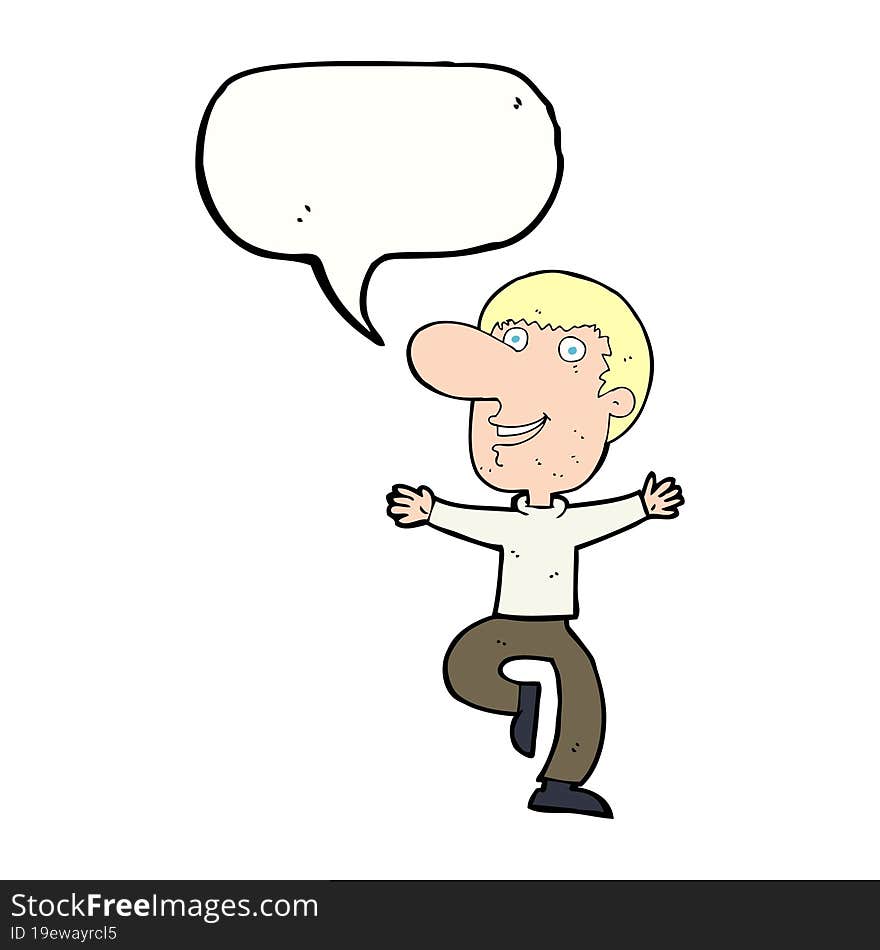 cartoon happy man with speech bubble