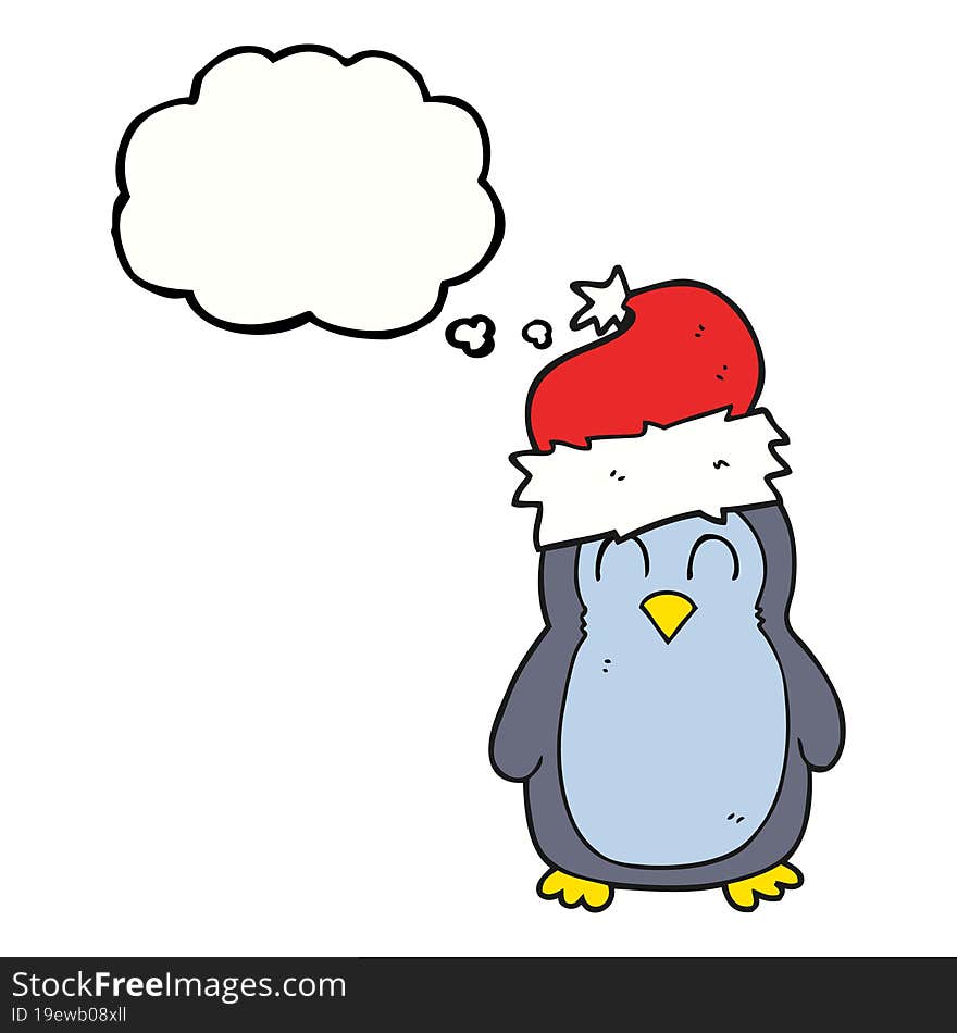 freehand drawn thought bubble cartoon penguin