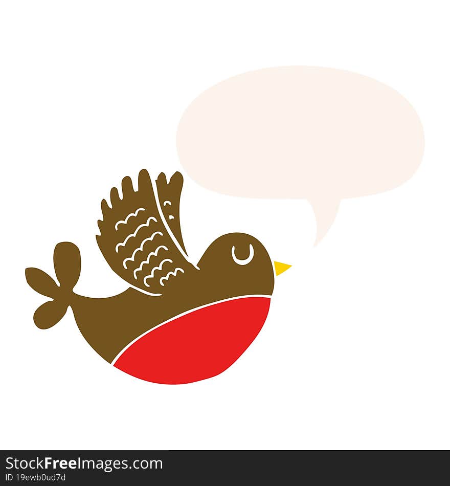 cartoon flying bird with speech bubble in retro style