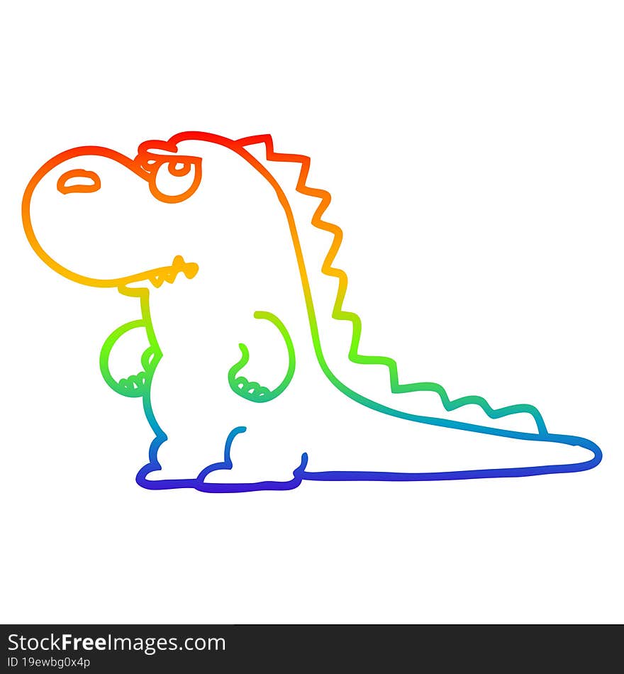 rainbow gradient line drawing of a cartoon annoyed dinosaur