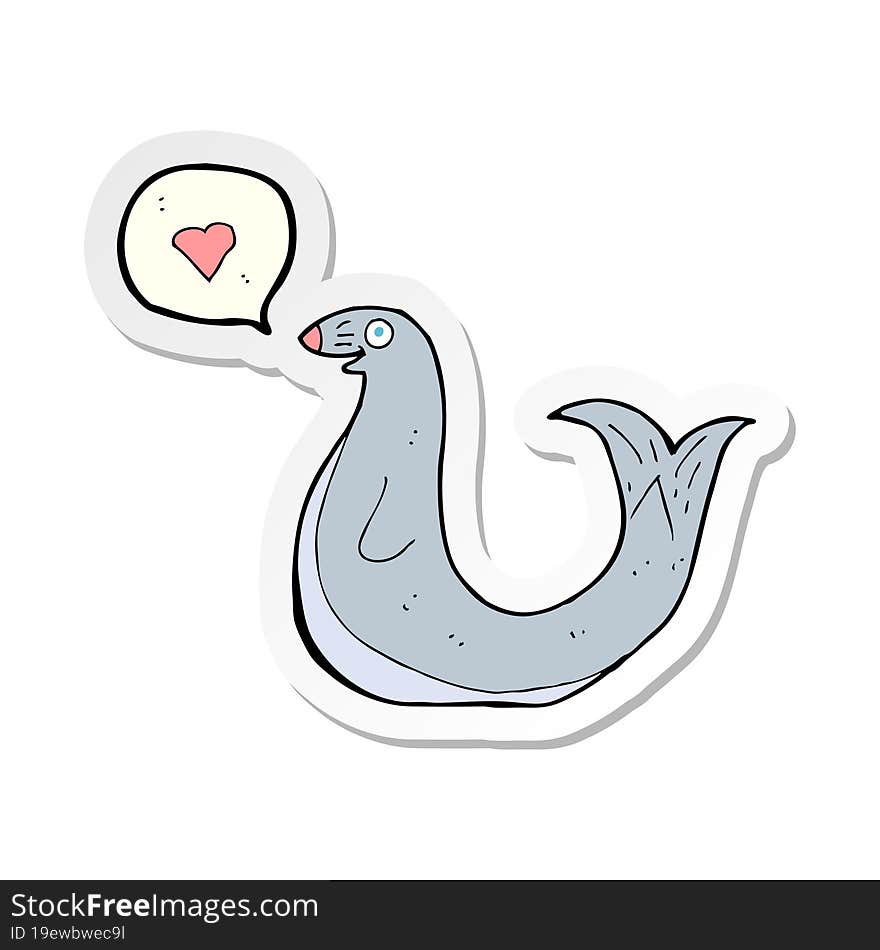 sticker of a cartoon seal with love heart