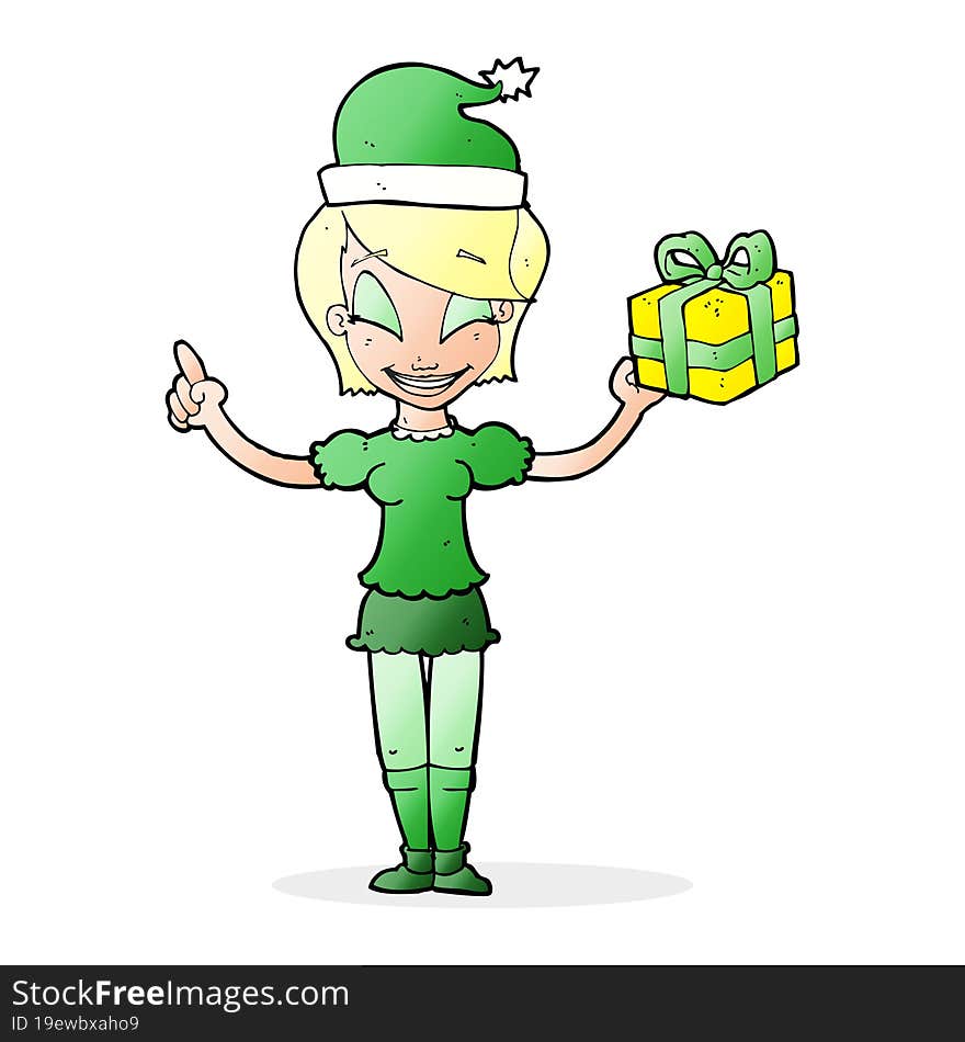 cartoon woman with christmas present