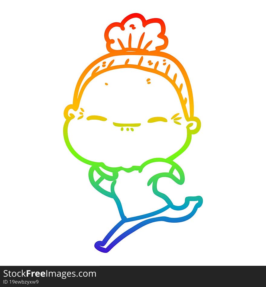 rainbow gradient line drawing cartoon peaceful old woman