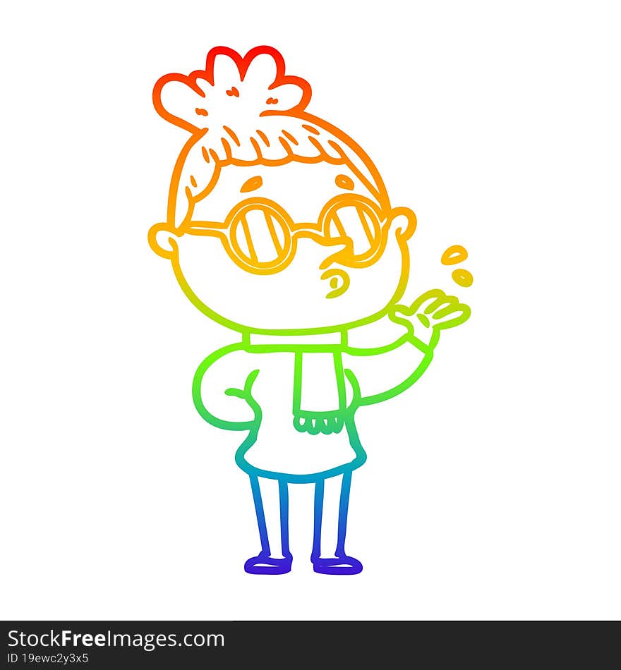 rainbow gradient line drawing cartoon woman wearing glasses