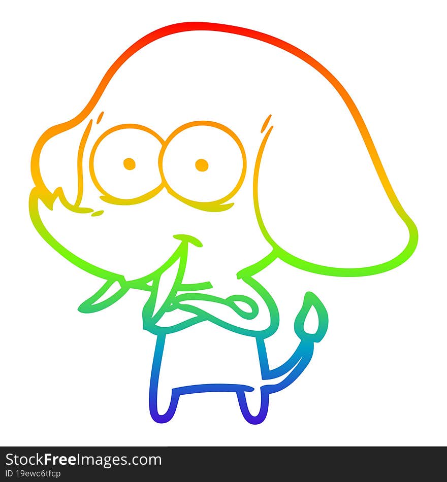 Rainbow Gradient Line Drawing Happy Cartoon Elephant