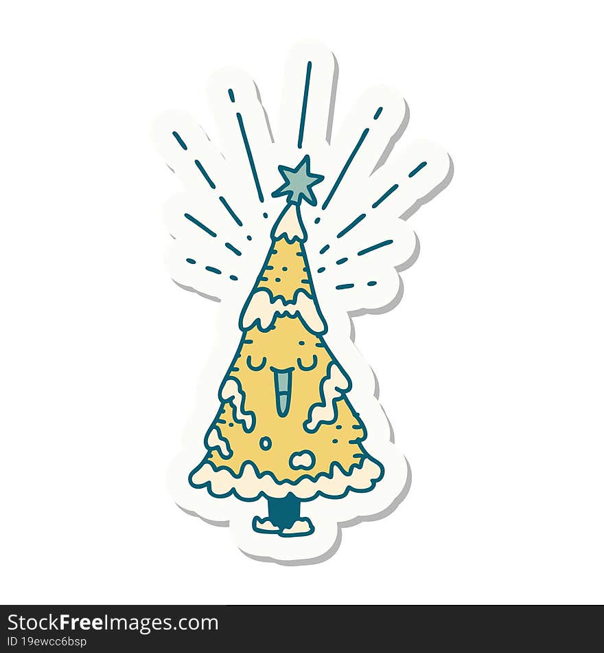 Sticker Of Tattoo Style Happy Christmas Tree