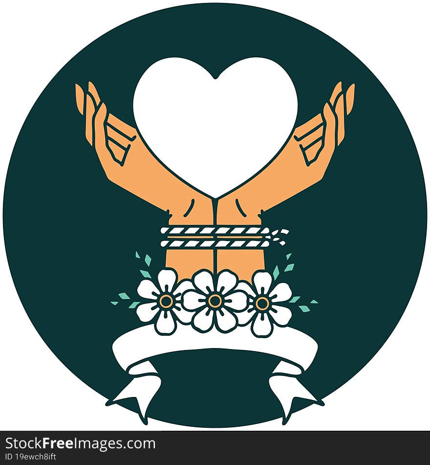 Icon With Banner Of Tied Hands And A Heart