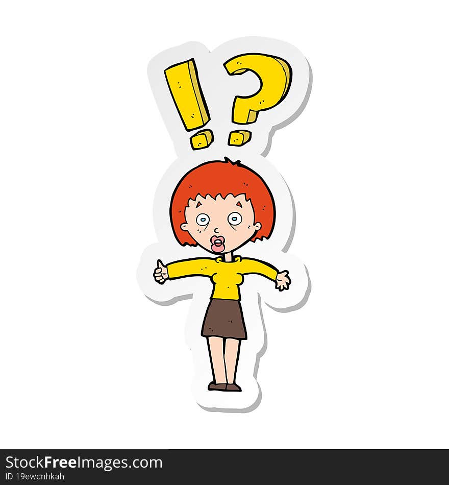 sticker of a cartoon woman asking question