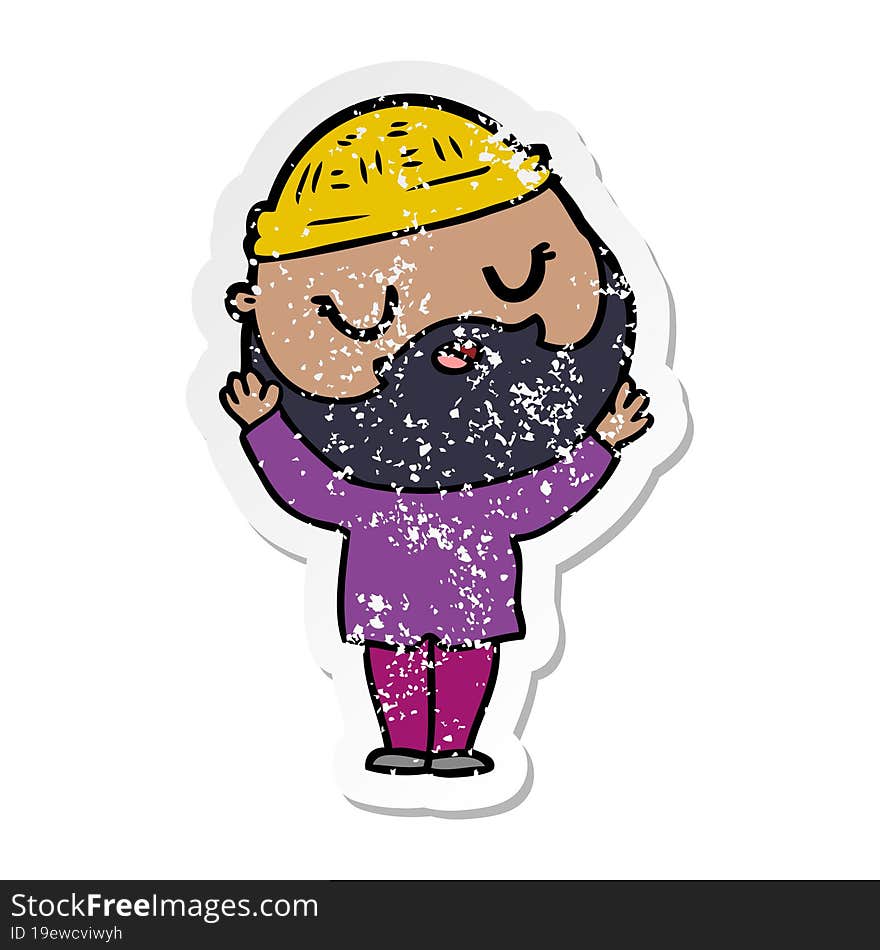 distressed sticker of a cartoon man with beard