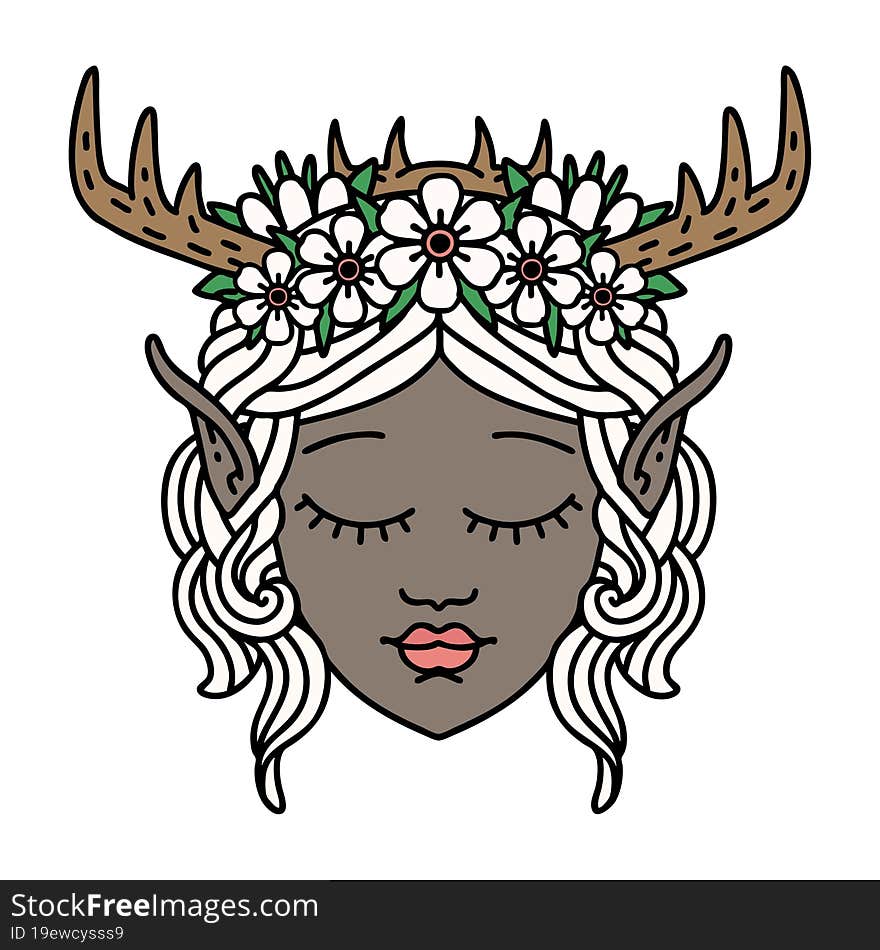 Retro Tattoo Style elf druid character face. Retro Tattoo Style elf druid character face