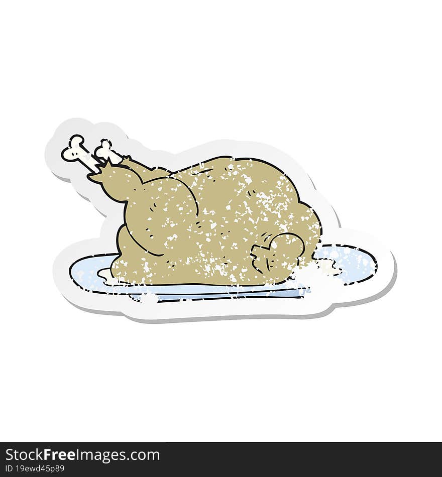 Retro Distressed Sticker Of A Cartoon Cooked Chicken