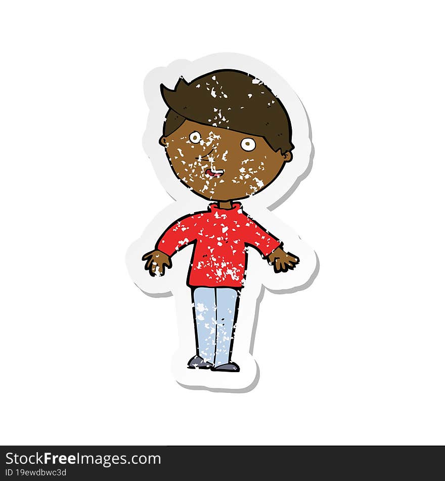 Retro Distressed Sticker Of A Cartoon Happy Man