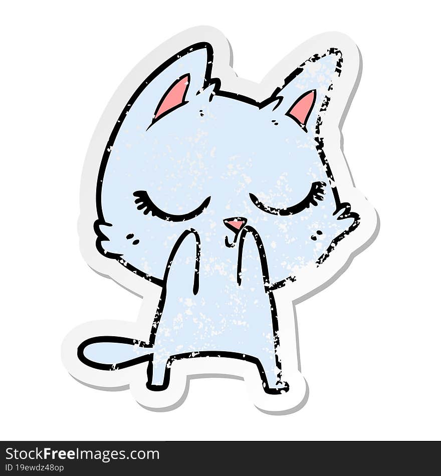 distressed sticker of a calm cartoon cat