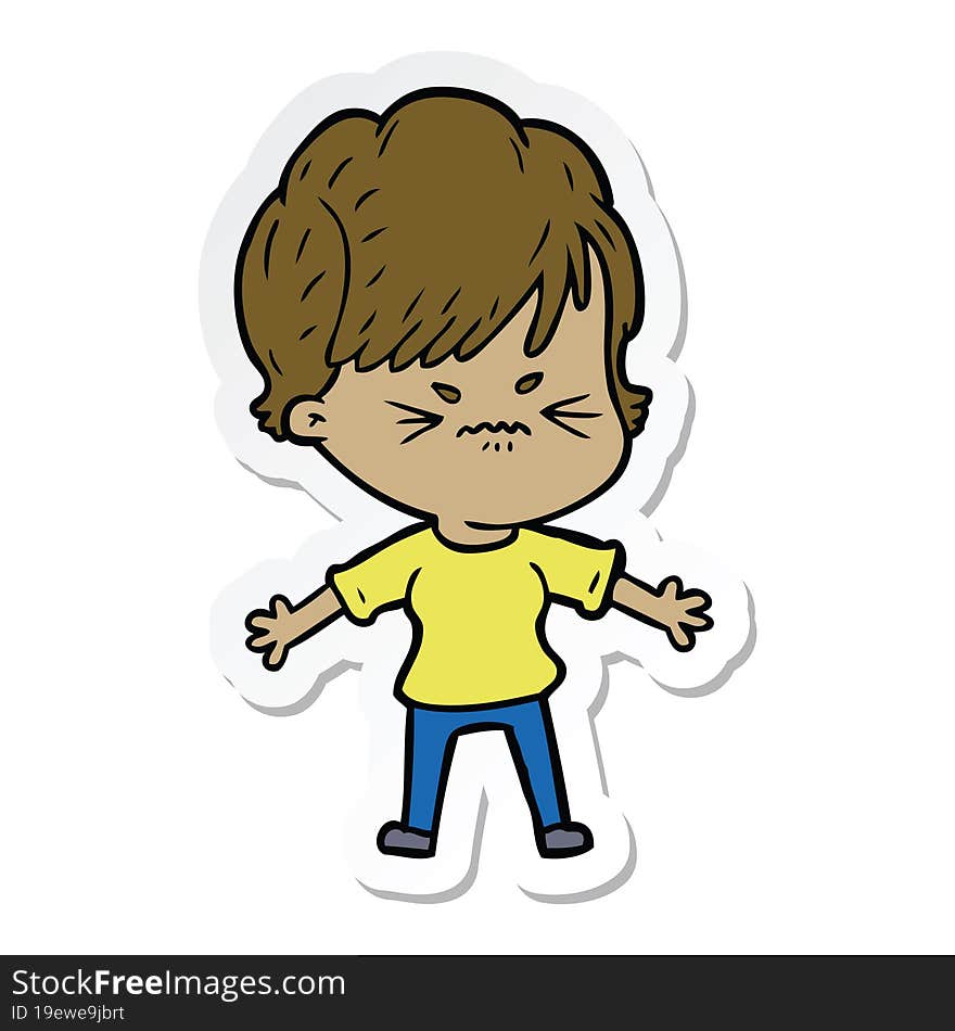 Sticker Of A Cartoon Frustrated Woman