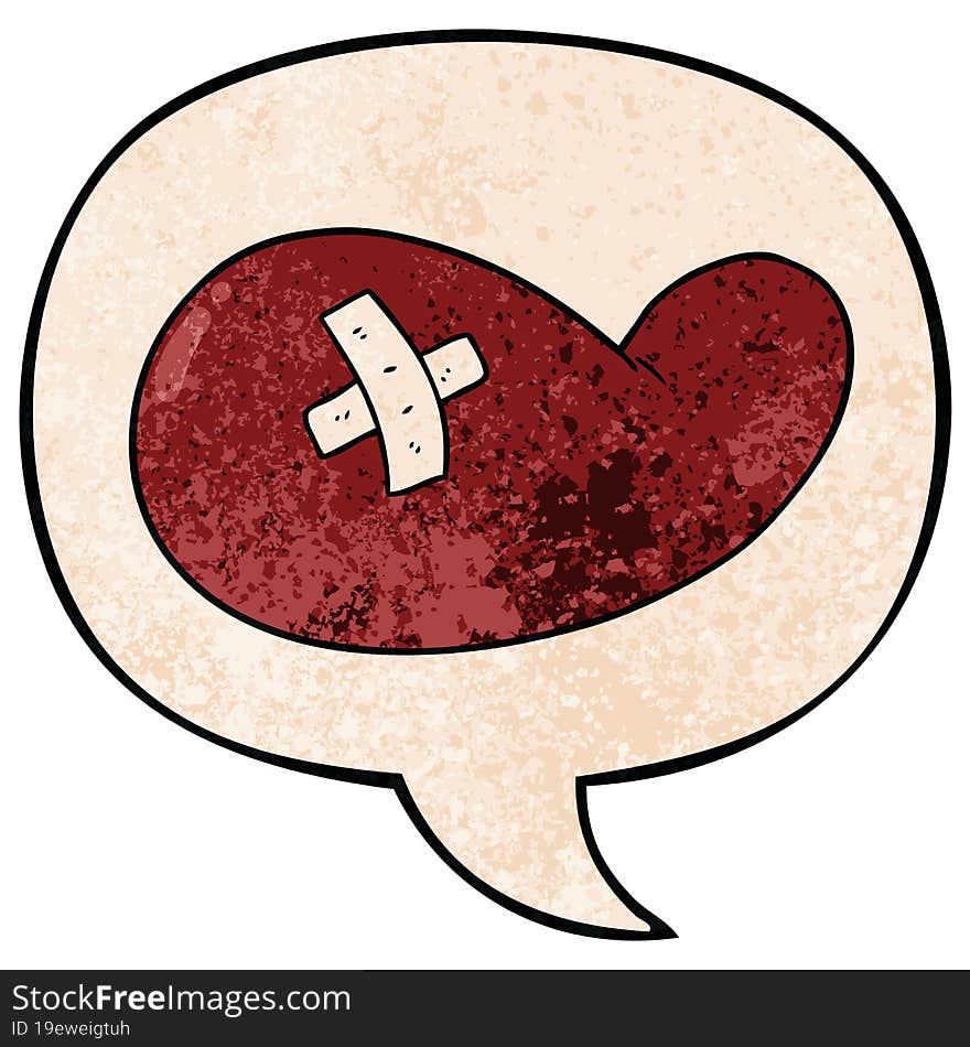 cartoon injured gall bladder and speech bubble in retro texture style