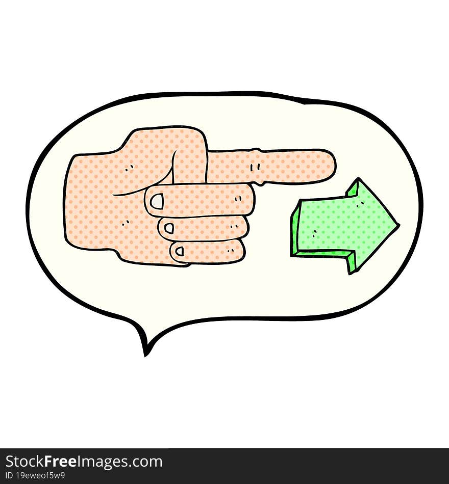 comic book speech bubble cartoon pointing hand with arrow