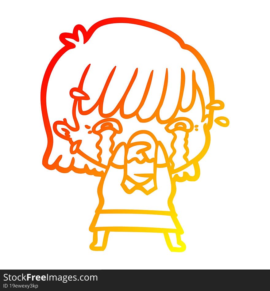 warm gradient line drawing of a cartoon girl crying