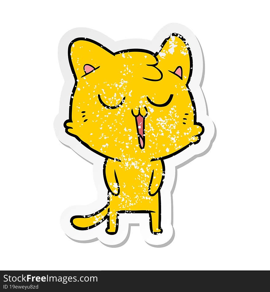 distressed sticker of a cartoon cat singing