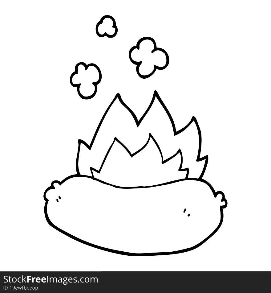 line drawing cartoon burning sausage