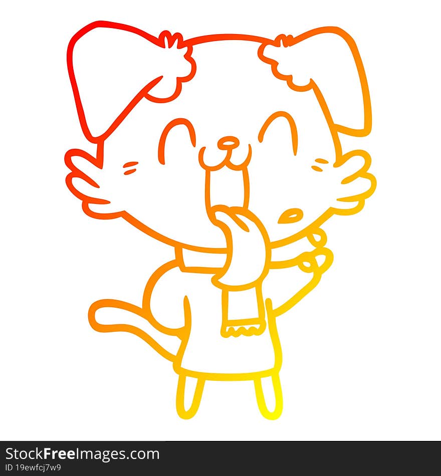 warm gradient line drawing cartoon panting dog