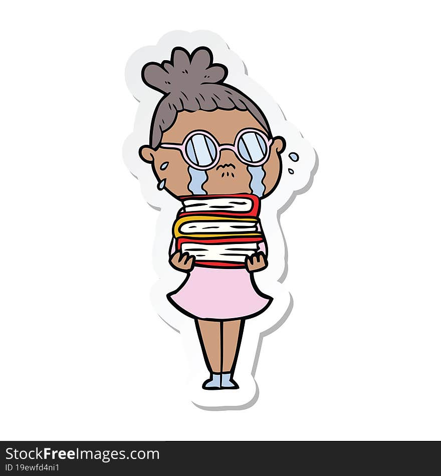 sticker of a cartoon crying woman wearing spectacles