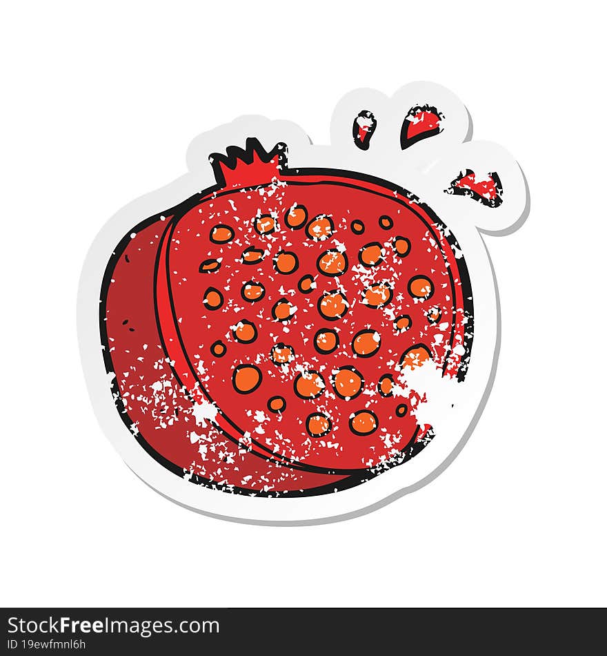 Retro Distressed Sticker Of A Cartoon Pomegranate