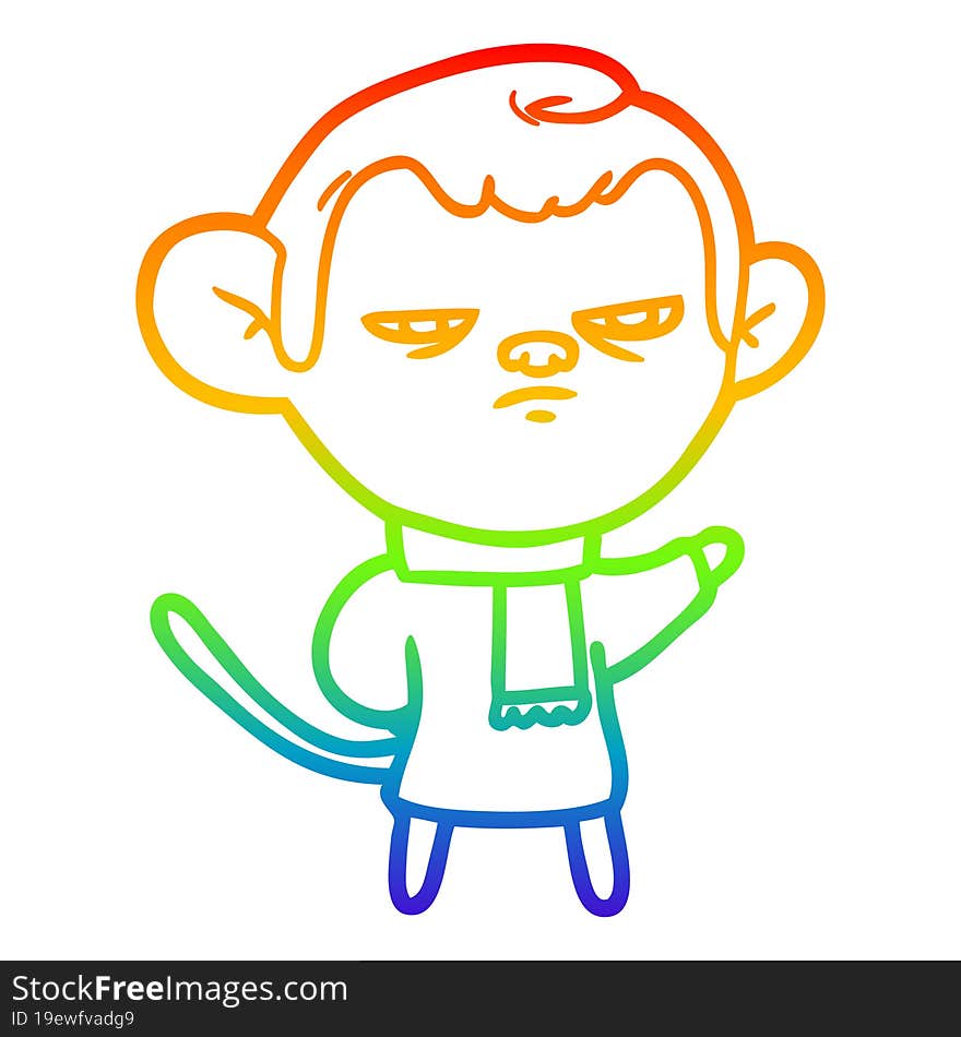 rainbow gradient line drawing of a cartoon monkey