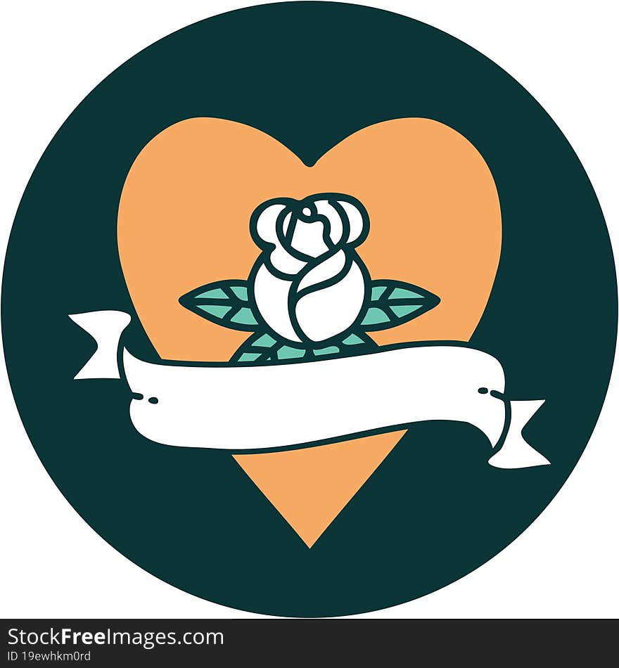 iconic tattoo style image of a heart rose and banner. iconic tattoo style image of a heart rose and banner