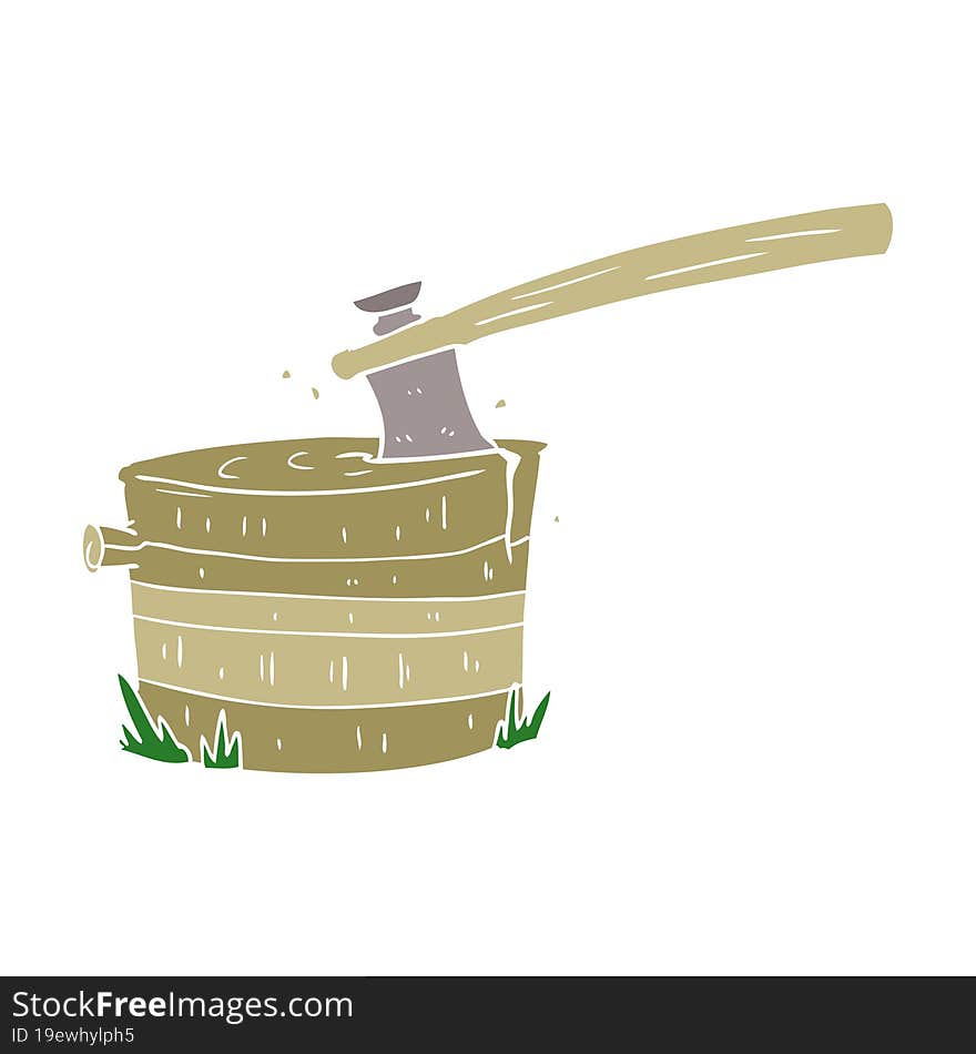 flat color style cartoon tree stump with axe