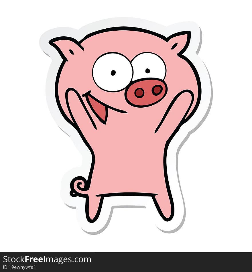 Sticker Of A Happy Pig Cartoon