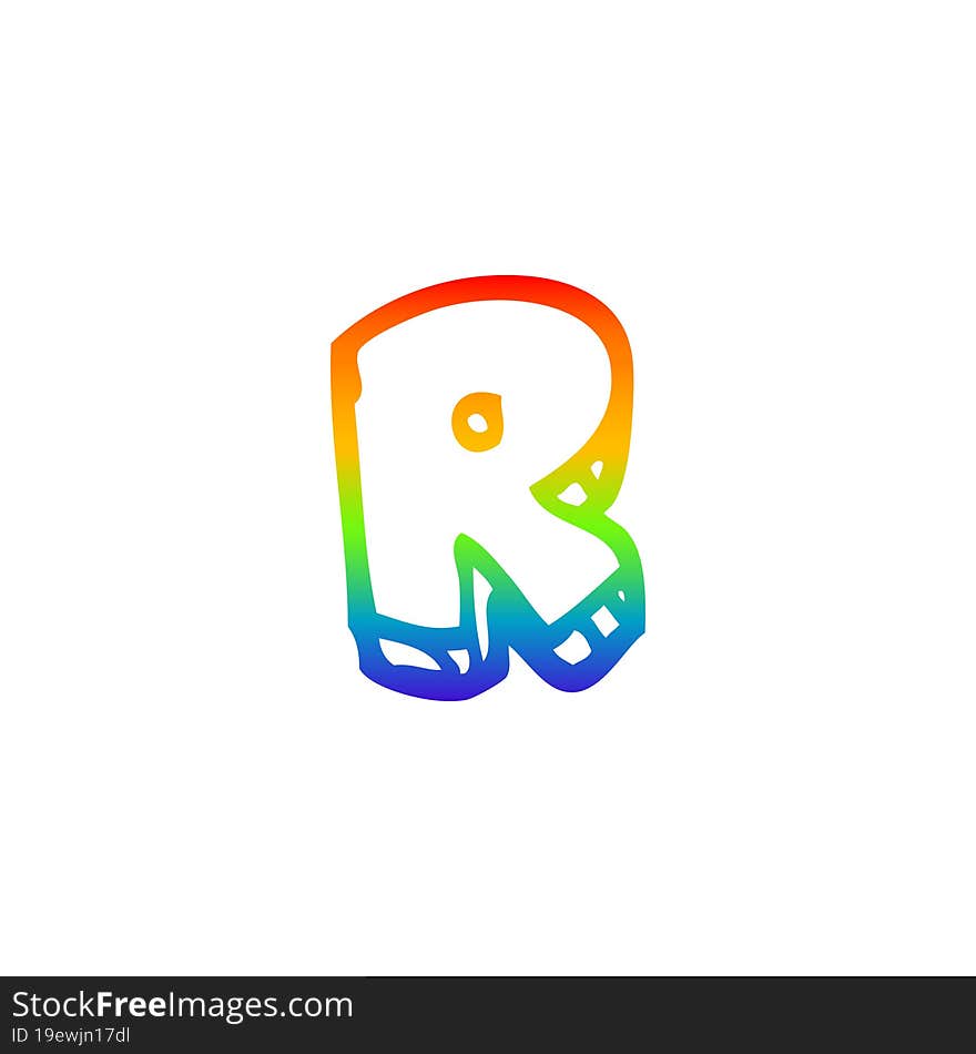 rainbow gradient line drawing of a cartoon letter r