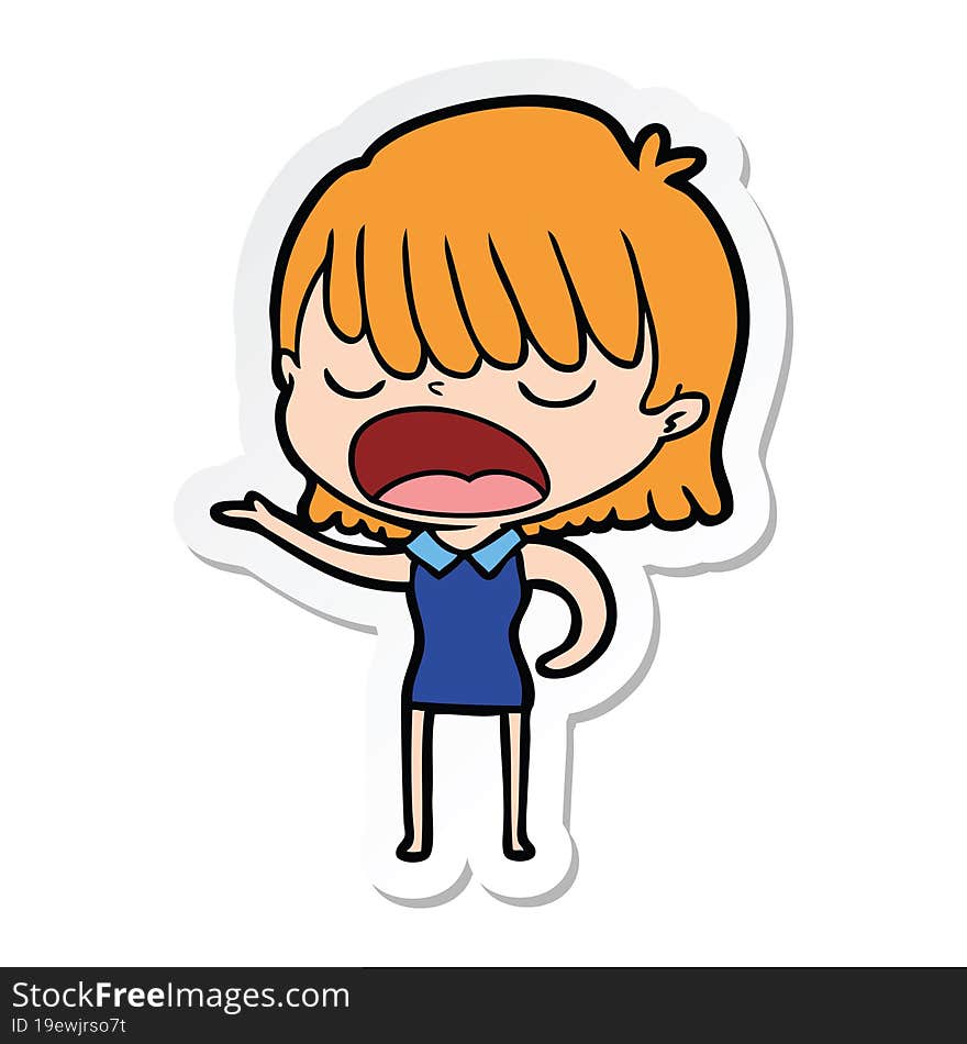 sticker of a cartoon woman talking loudly