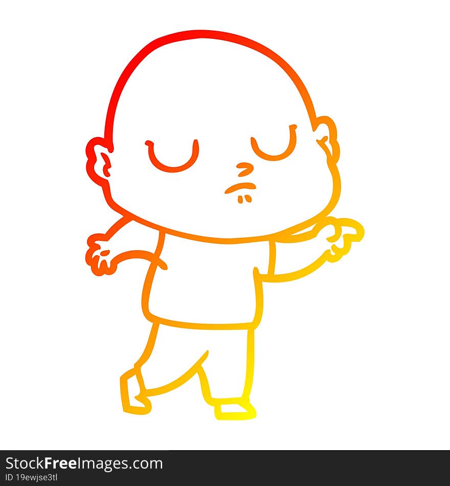 warm gradient line drawing of a cartoon bald man