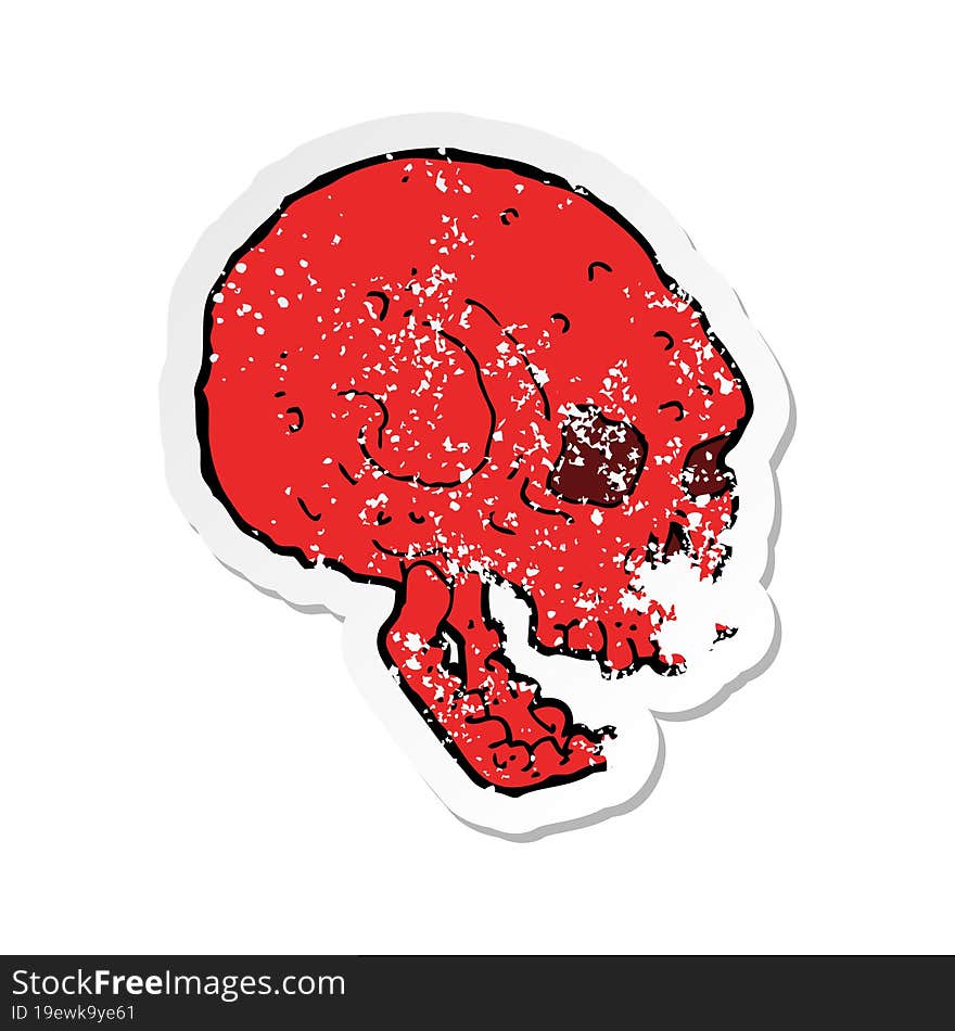 retro distressed sticker of a cartoon spooky skull