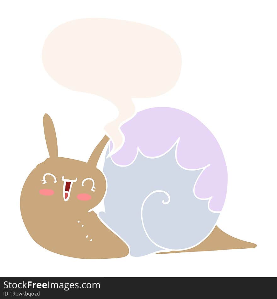 cute cartoon snail with speech bubble in retro style