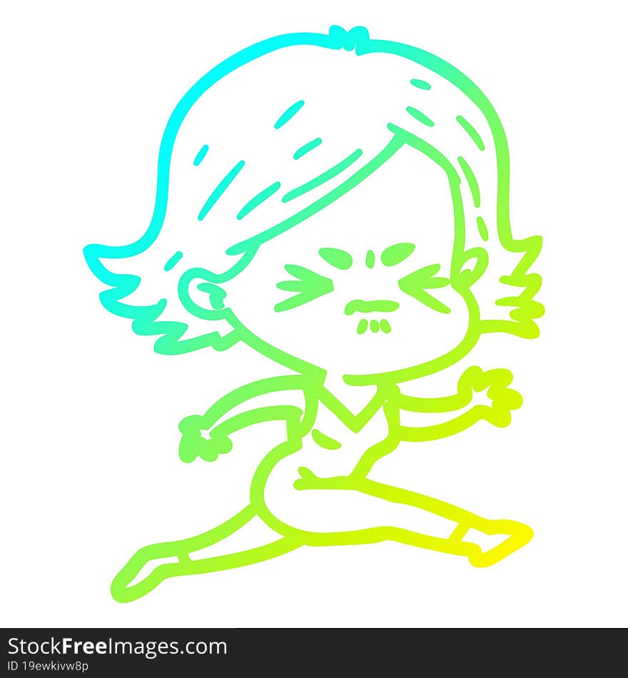 cold gradient line drawing of a cartoon angry woman