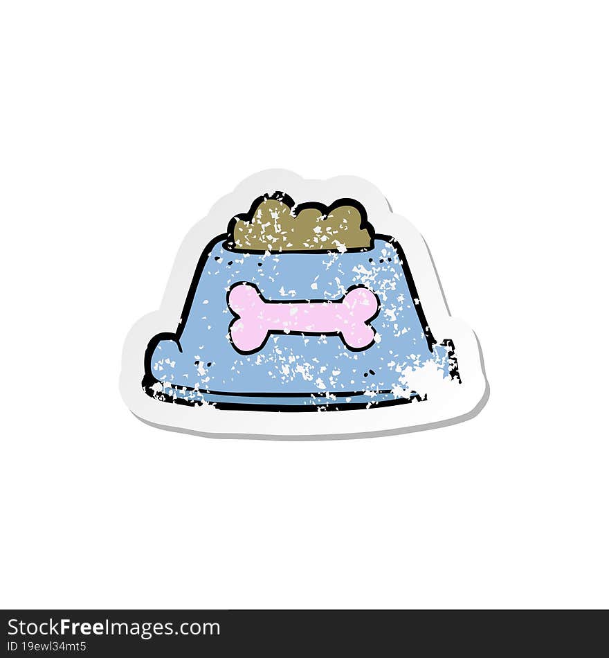 retro distressed sticker of a cartoon dog food in bowl