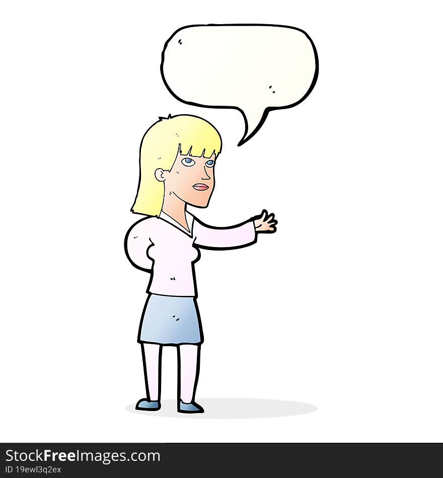 cartoon woman explaining with speech bubble