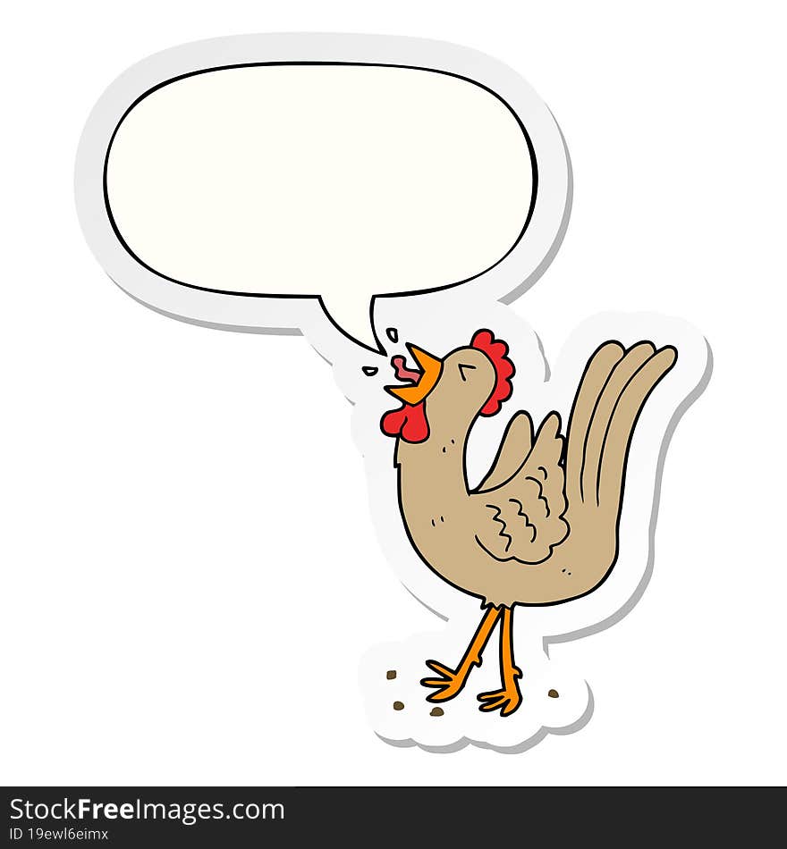 cartoon crowing cockerel and speech bubble sticker