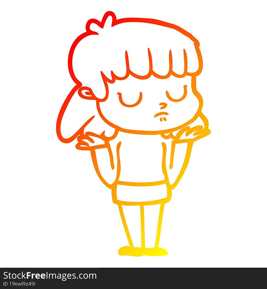 warm gradient line drawing cartoon indifferent woman