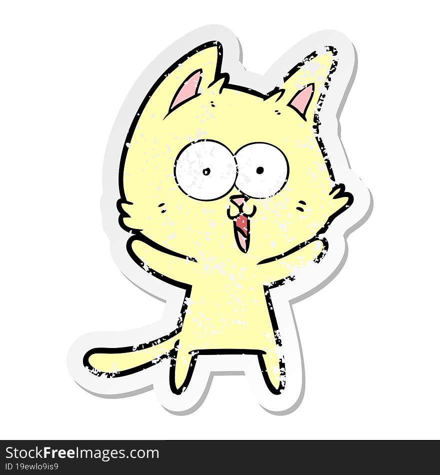 distressed sticker of a funny cartoon cat