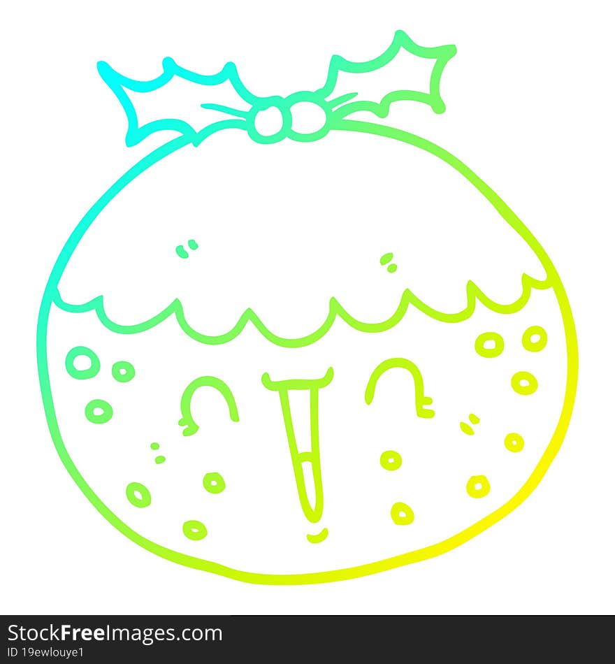 cold gradient line drawing cute cartoon christmas pudding