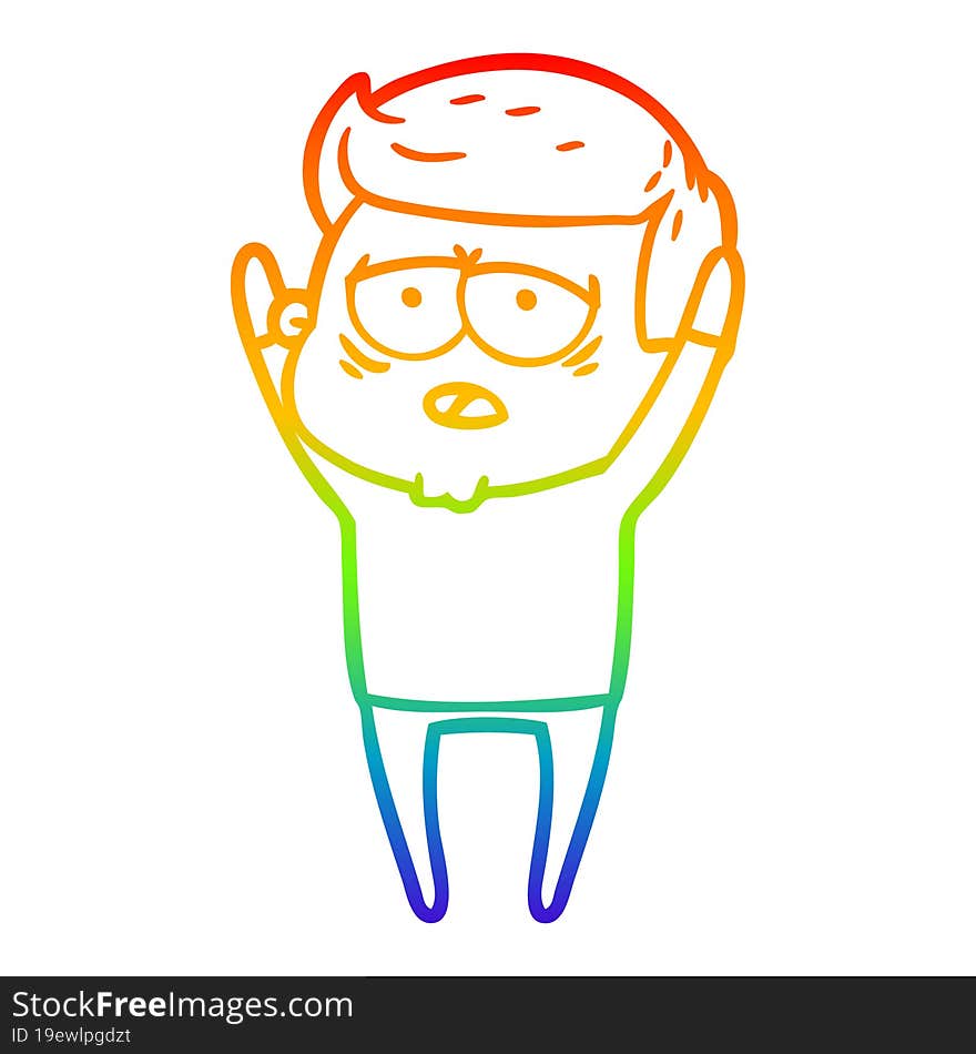 rainbow gradient line drawing cartoon tired man