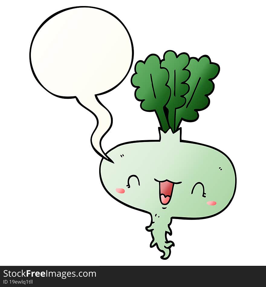 cartoon turnip with speech bubble in smooth gradient style