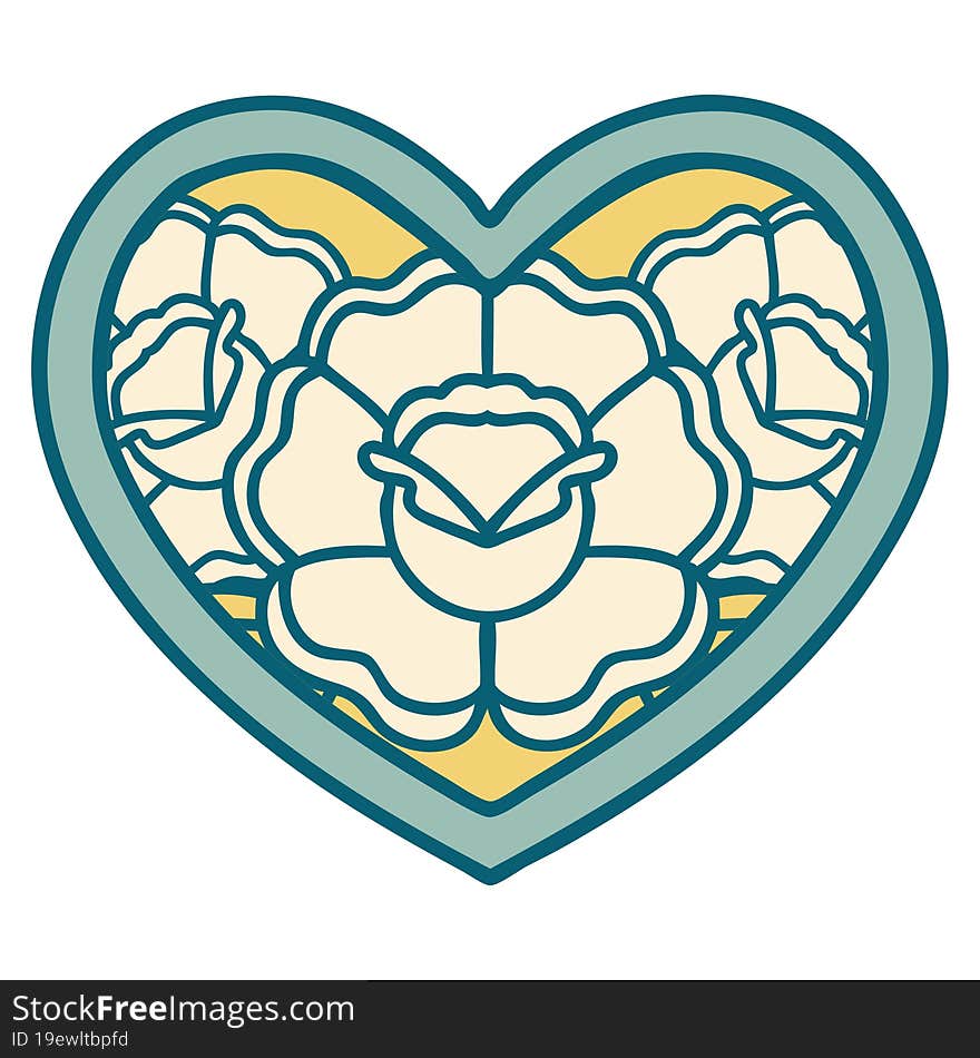 iconic tattoo style image of a heart and flowers. iconic tattoo style image of a heart and flowers