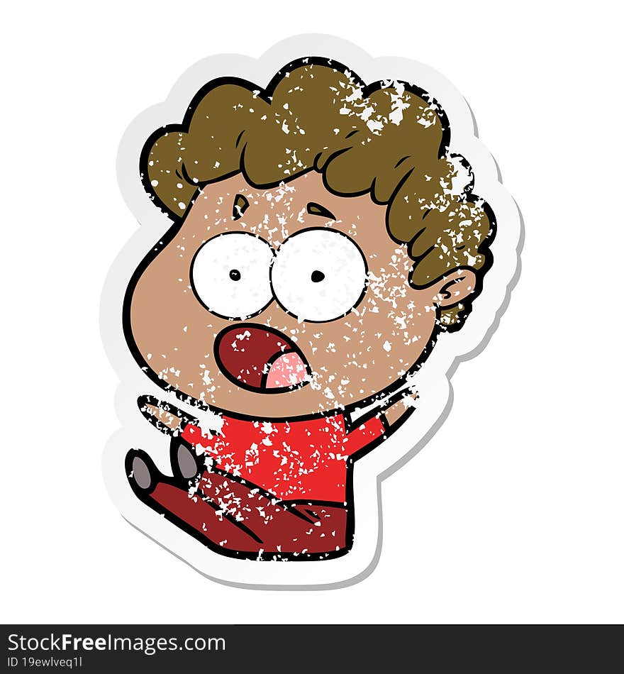 Distressed Sticker Of A Cartoon Man Gasping In Surprise