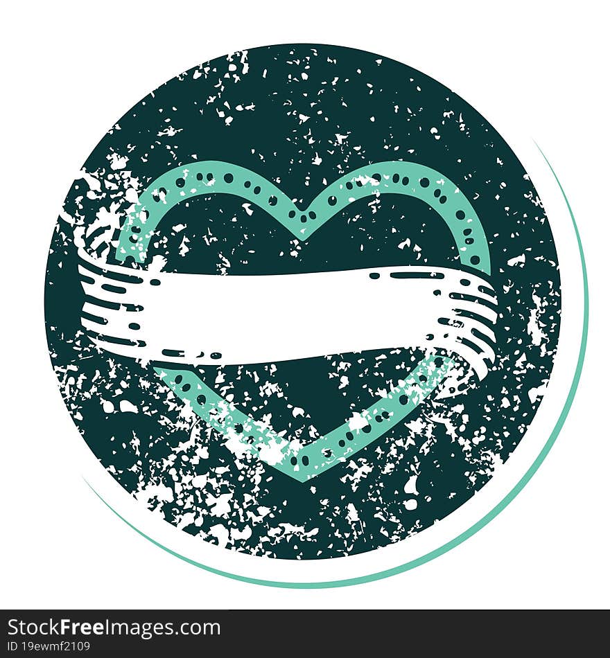 Distressed Sticker Tattoo Style Icon Of A Heart And Banner