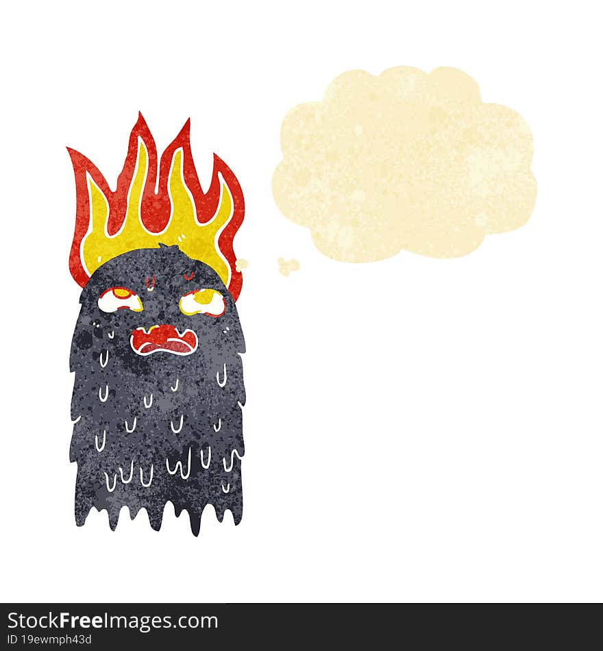 burning cartoon ghost with thought bubble