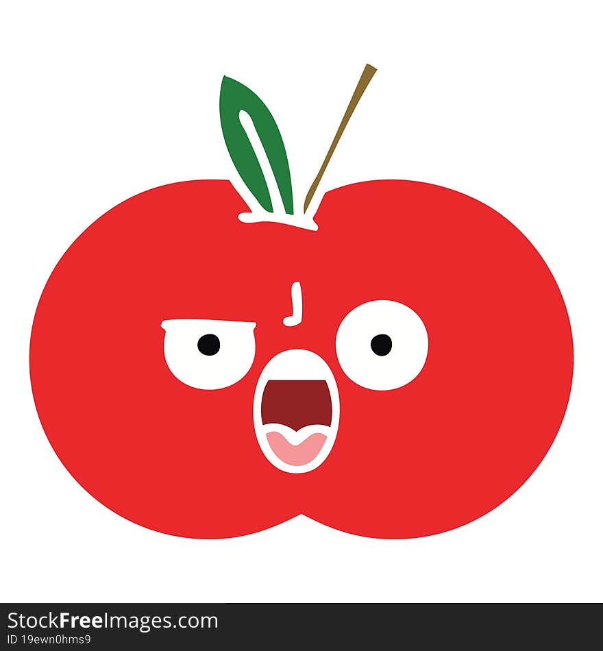 flat color retro cartoon red apple