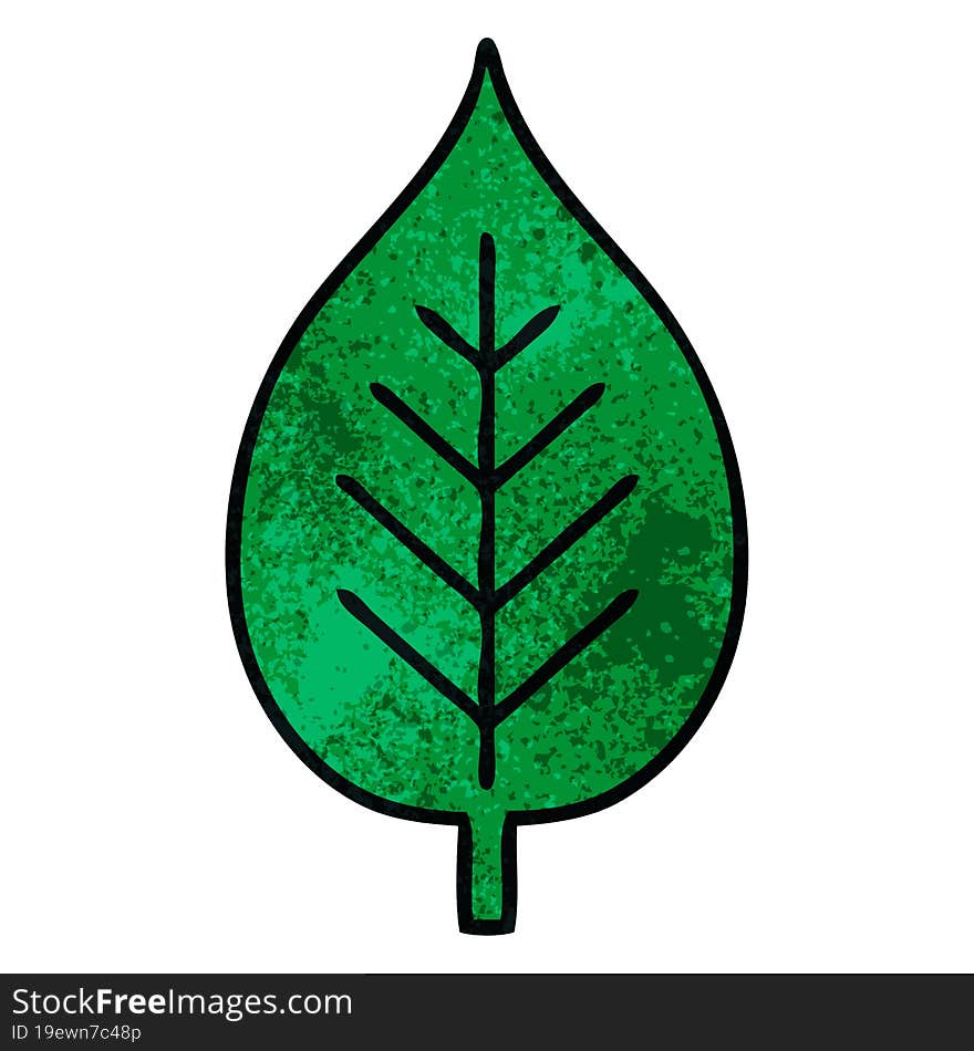 retro grunge texture cartoon of a green leaf